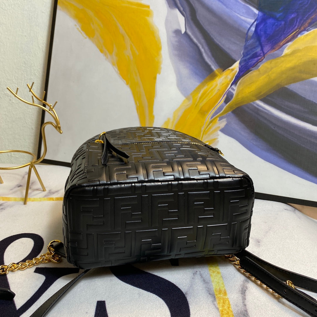 Fendi Mini Backpack in Black Embossed FF Leather with Gold Hardware