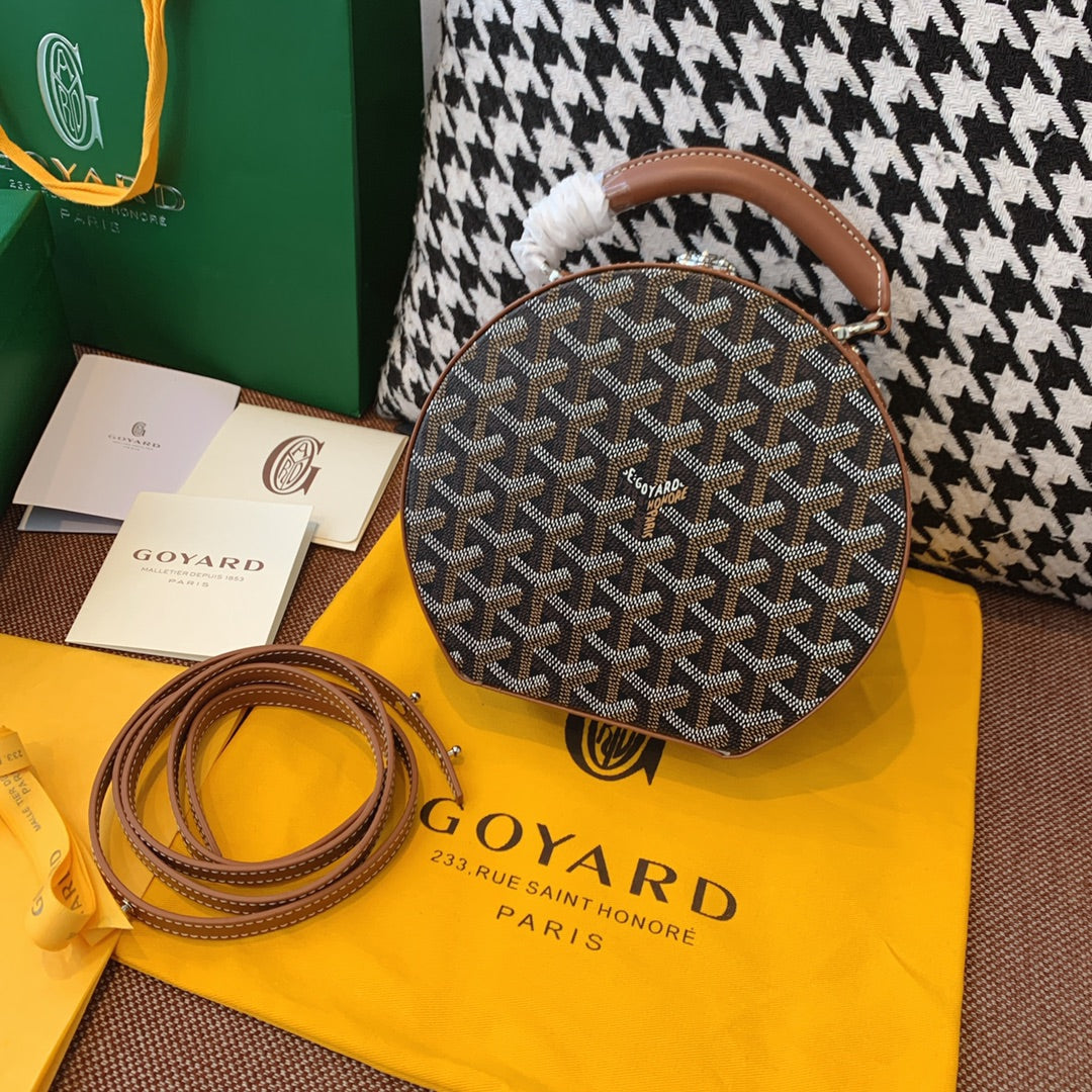 Gogy Classic Chevron Print Round Crossbody Bag with Leather Top Handle