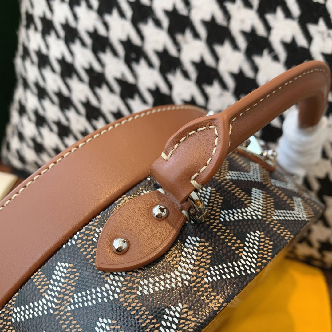 Gogy Classic Chevron Print Round Crossbody Bag with Leather Top Handle