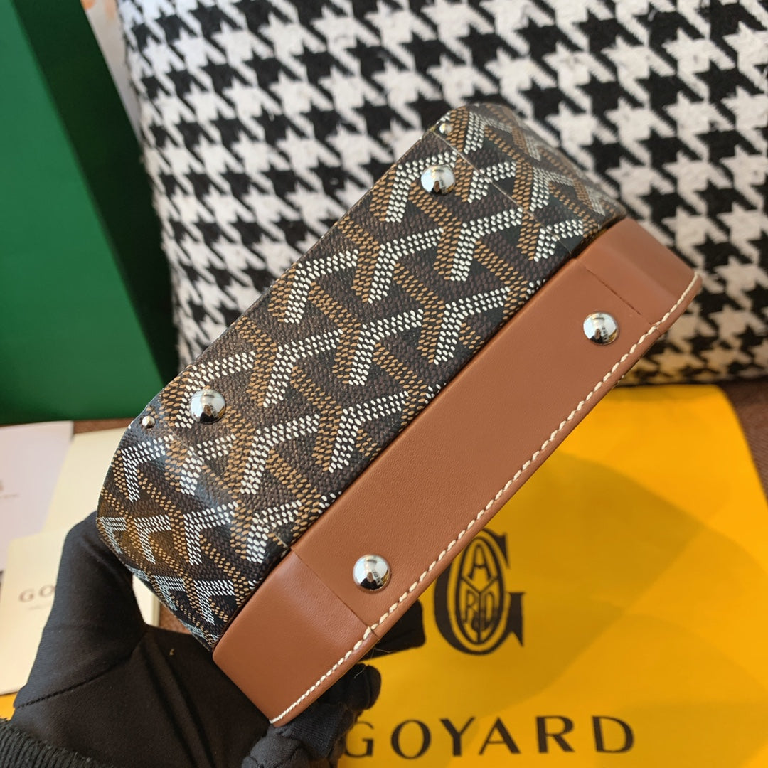 Gogy Classic Round Hat Box Top Handle Bag in Grey Chevron Canvas