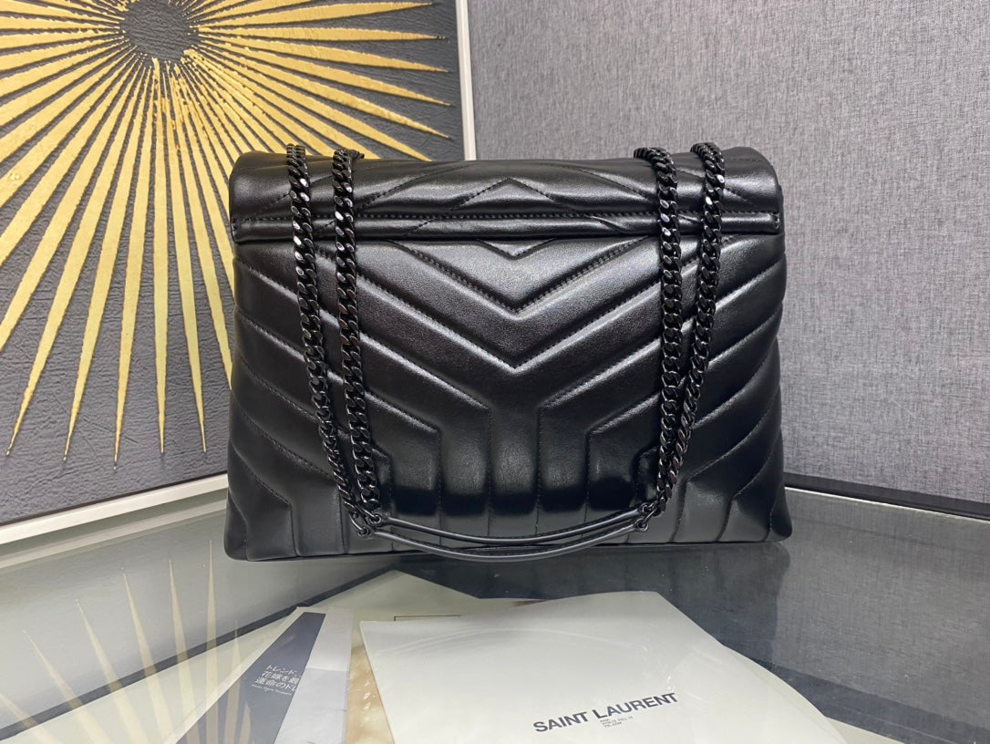 Saint Laurent Loulou Small Shoulder Bag in Black Matelassé Leather