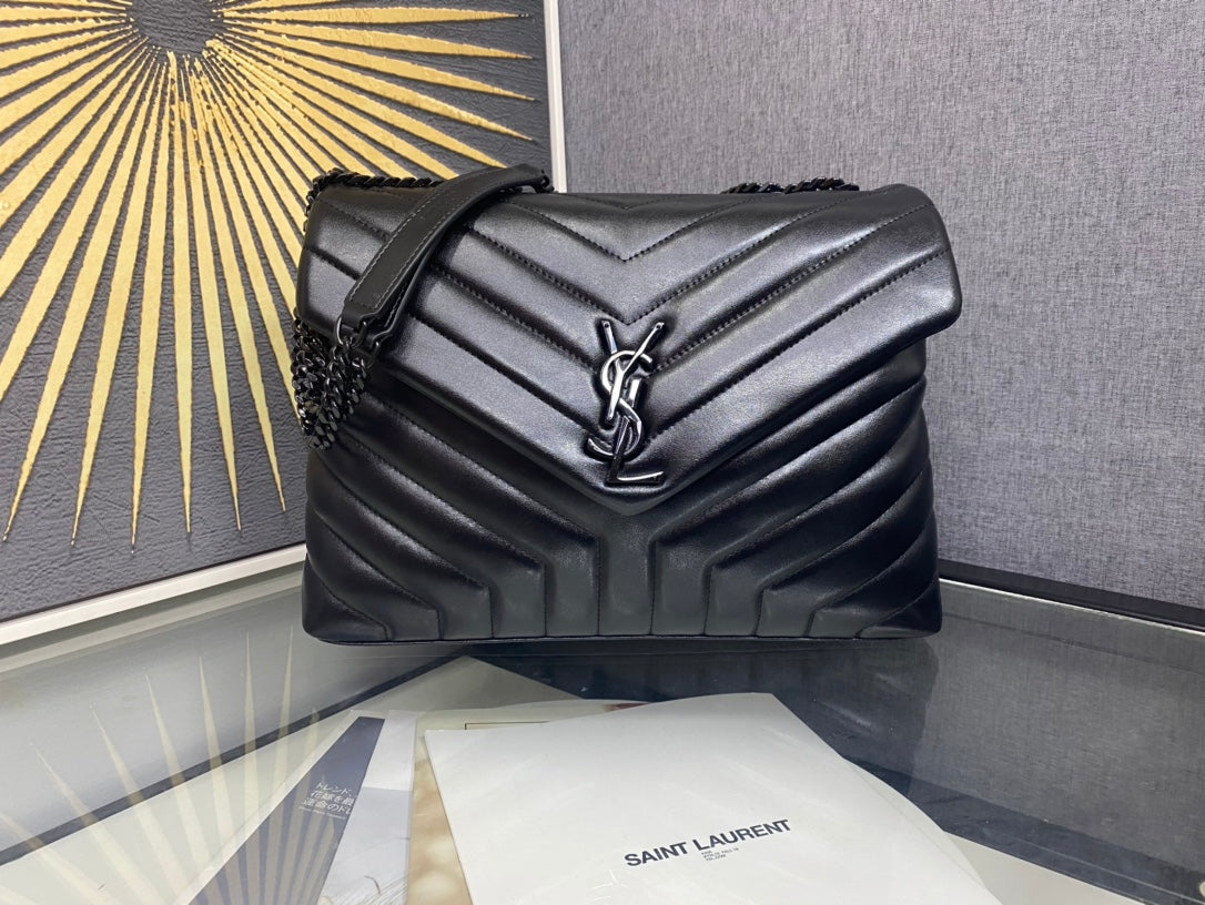 Saint Laurent Loulou Small Shoulder Bag in Black Matelassé Leather