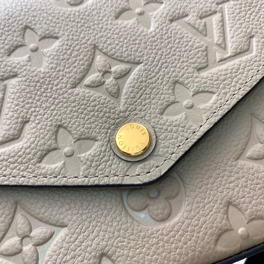 Louis Vuitton Taupe Embossed Leather Crossbody Envelope Bag with Gold Chain Strap