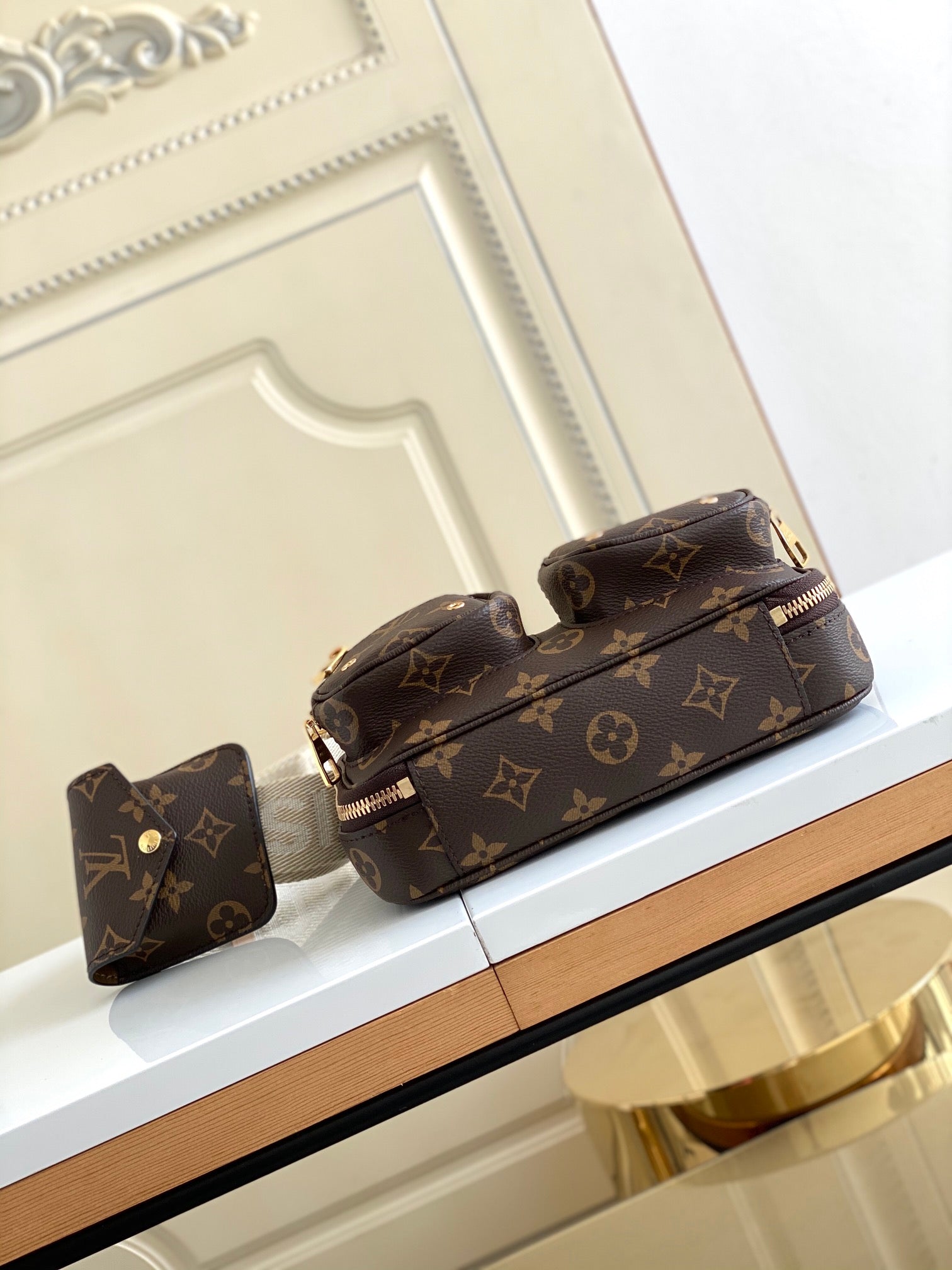 Louis Vuitton Brown Monogram Multi Pocket Crossbody Bag with Coin Pouch