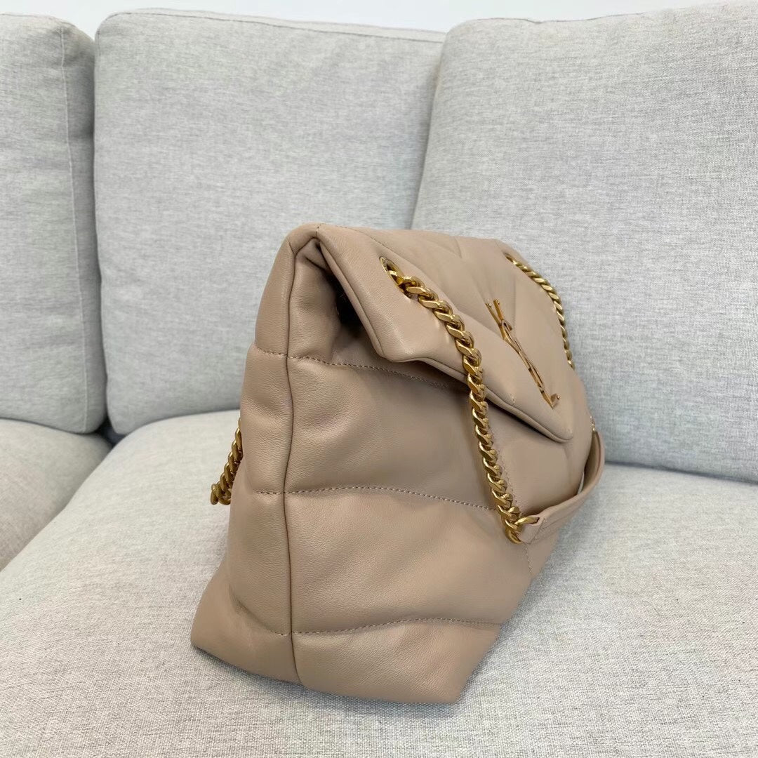 Saint Laurent Loulou Puffer Small Chain Bag in Quilted Lambskin - Beige
