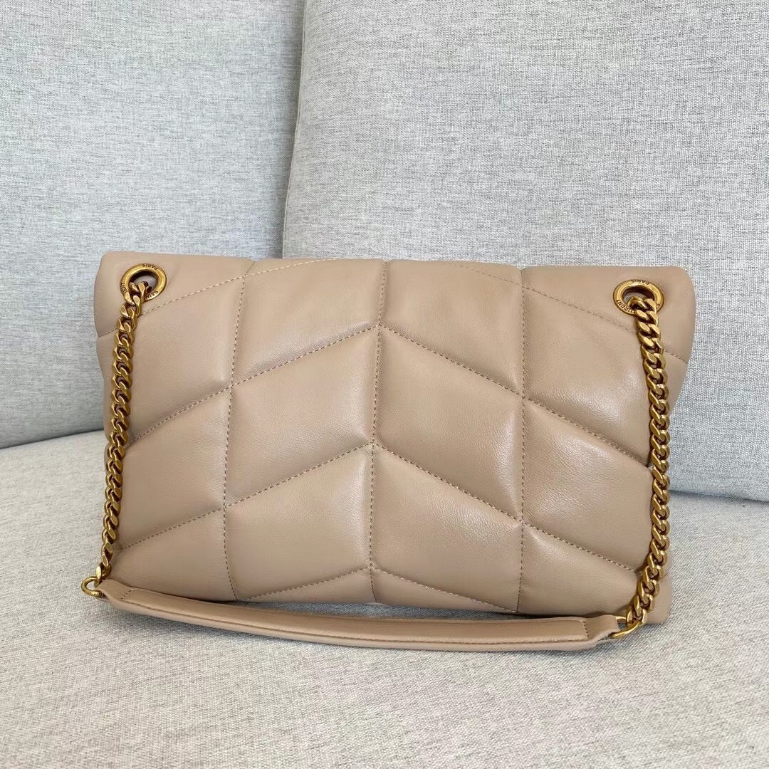 Saint Laurent Loulou Puffer Small Shoulder Bag in Quilted Lambskin Leather - Beige