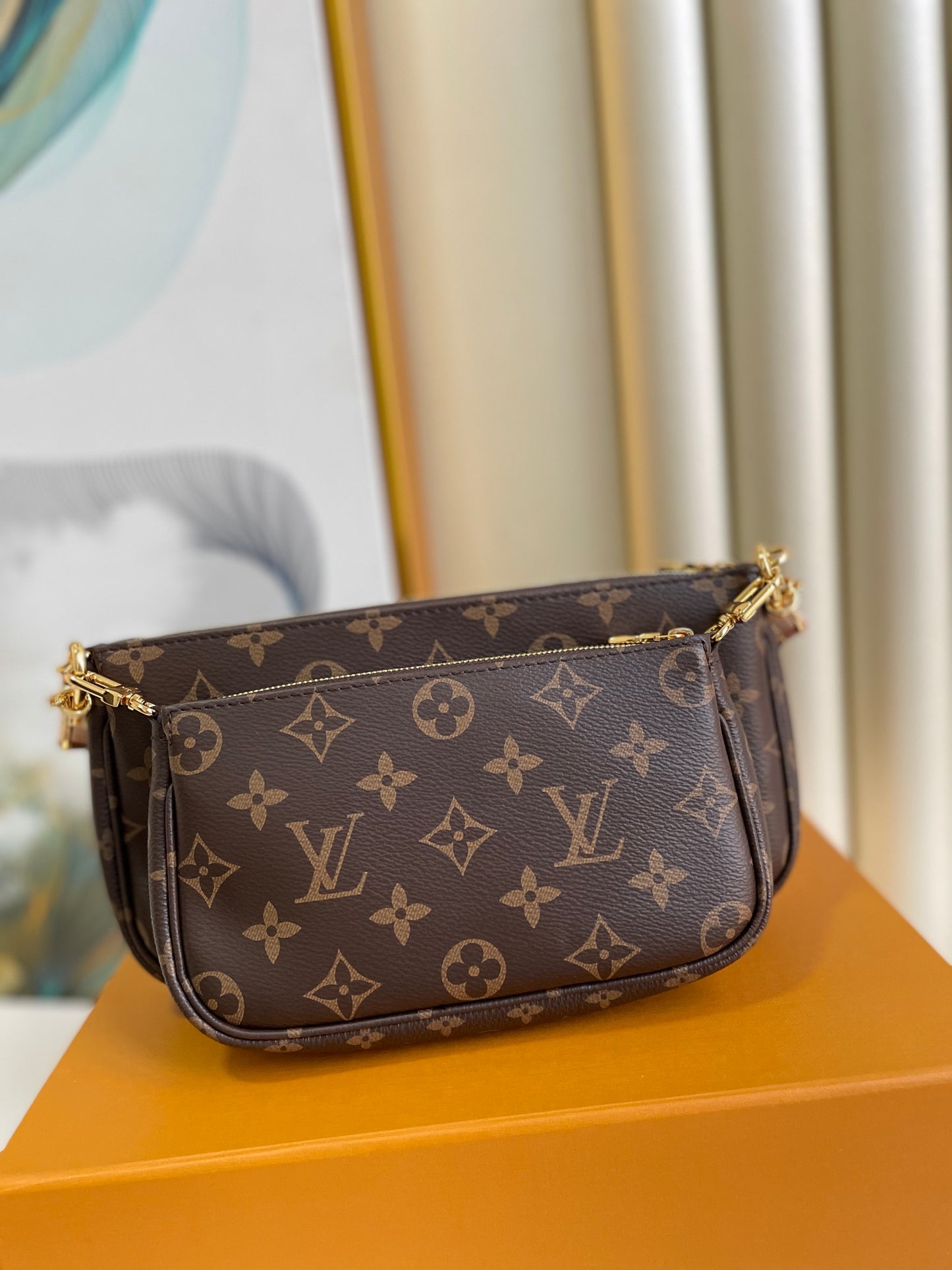 Louis Vuitton Brown Monogram 3-in-1 Crossbody Bag with Pink Strap and Coin Purse