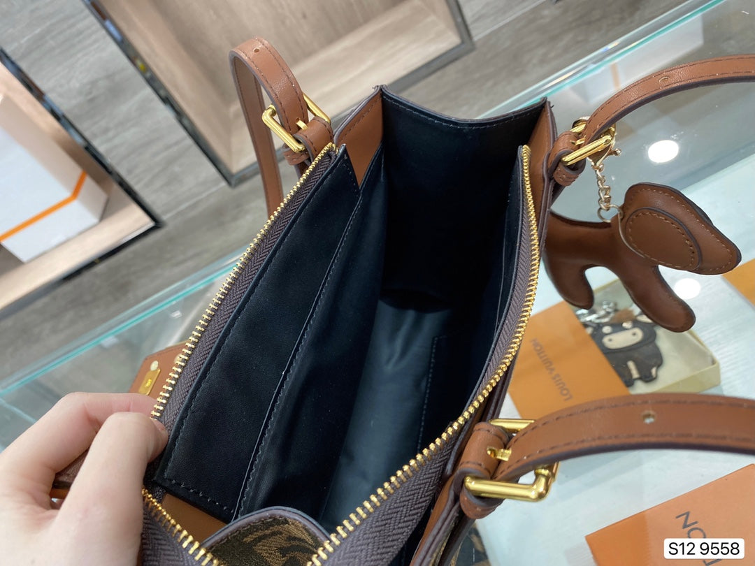 Fendi Brown Zucca Monogram Baguette Handbag with Gold-Tone Hardware
