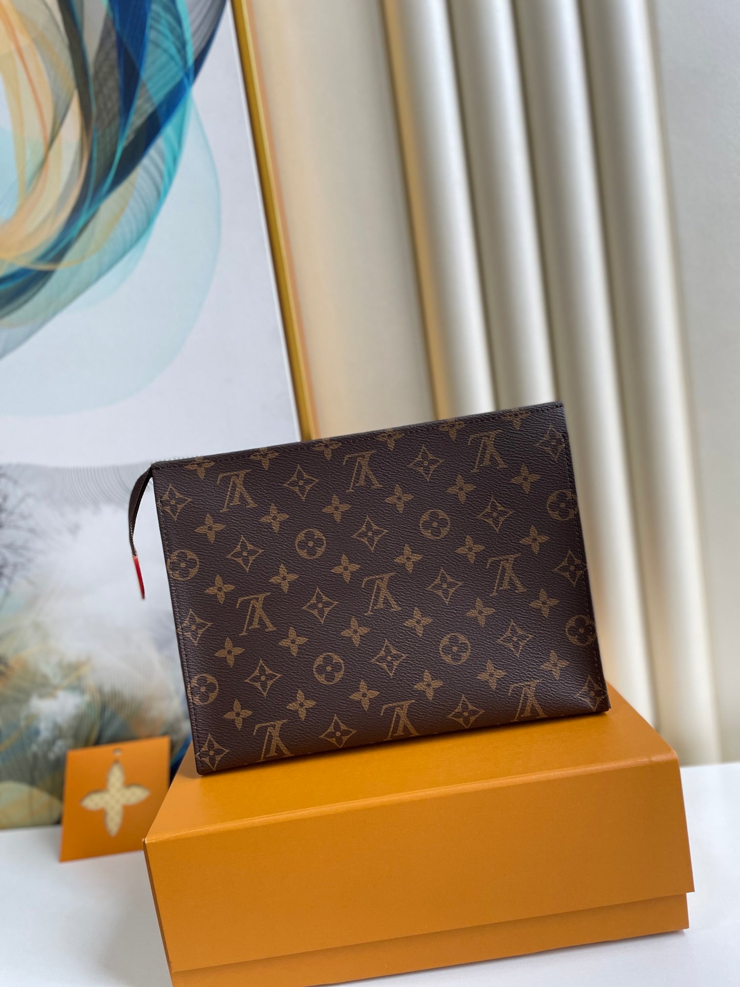 Louis Vuitton Classic Brown Monogram Canvas Toiletry Pouch Zippered Clutch Bag