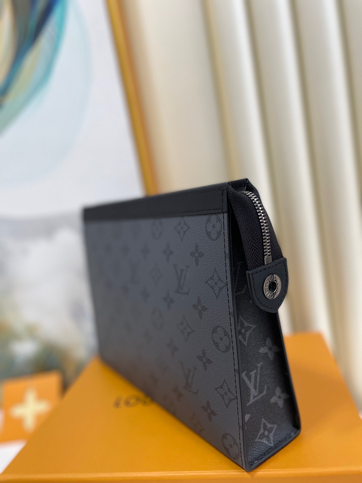 Louis Vuitton Dark Grey Monogram Canvas Zippered Clutch Toiletry Pouch
