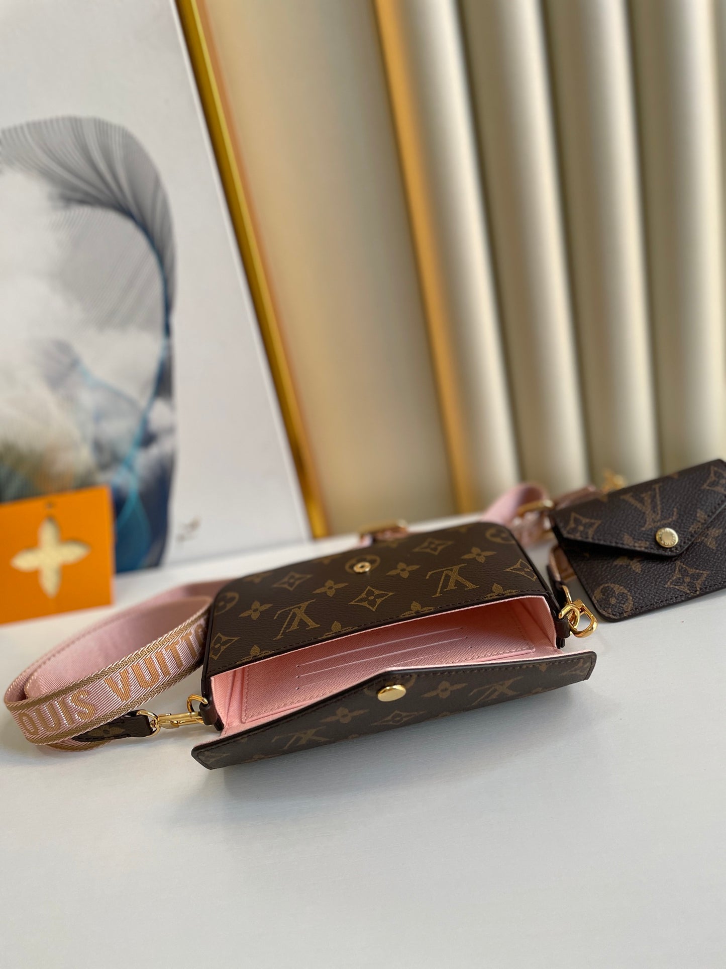 Louis Vuitton Brown Monogram Canvas Envelope Crossbody Bag Set with Coin Pouch