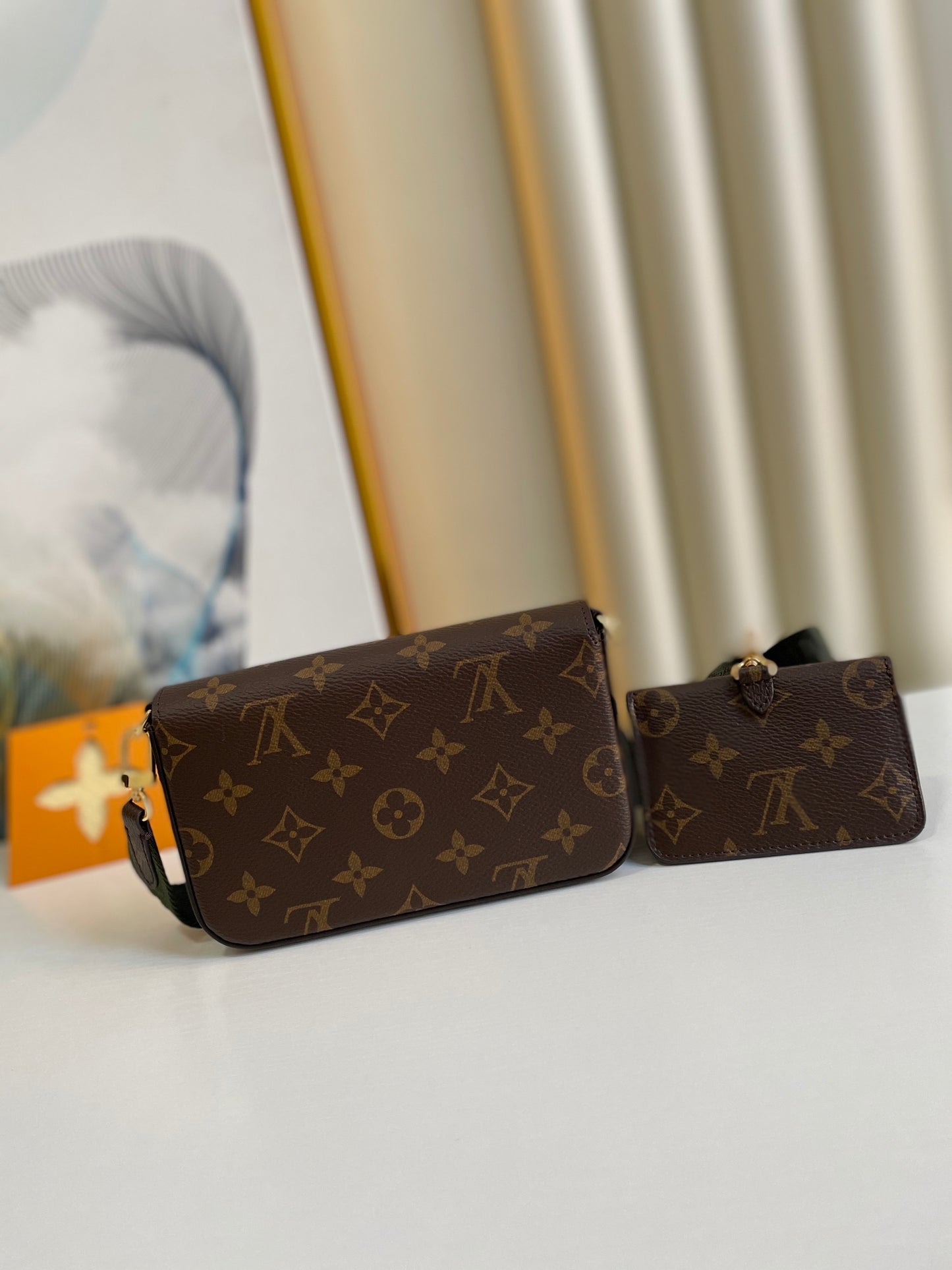 Louis Vuitton Vintage Brown Monogram Crossbody Bag with Mini Coin Pouch