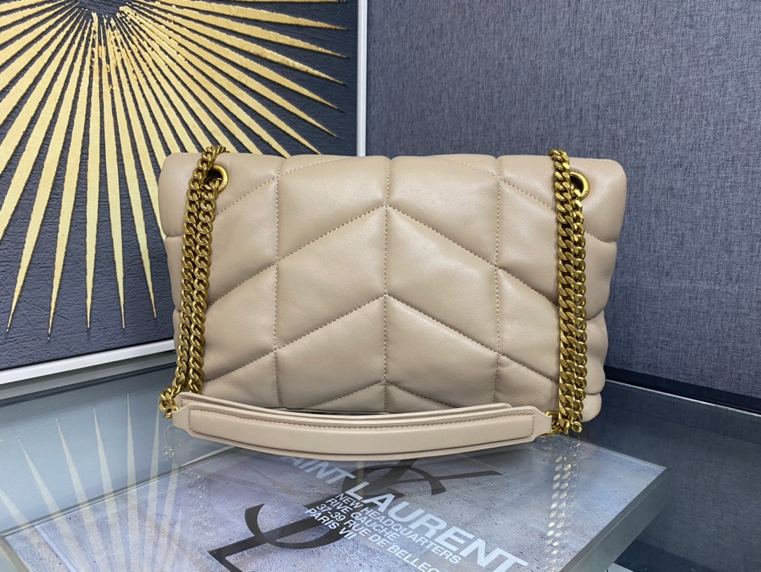 Saint Laurent Loulou Puffer Medium Chain Bag in Quilted Lambskin - Beige