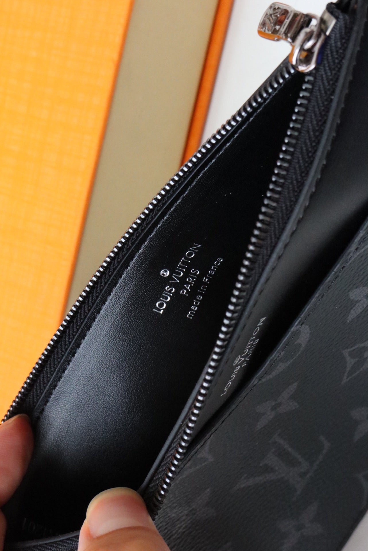 Louis Vuitton Luxury Black Monogram Patterned Canvas Zipper Clutch Pouch