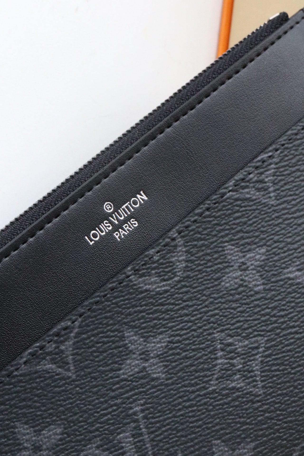 Louis Vuitton Luxury Black Monogram Patterned Canvas Zipper Clutch Pouch