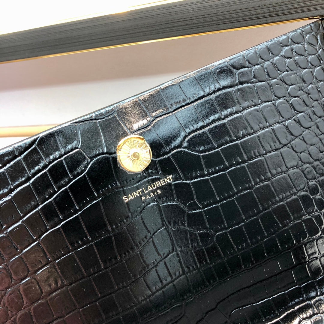 Saint Laurent Kate Tassel Shoulder Bag - Black Croc-Embossed Leather