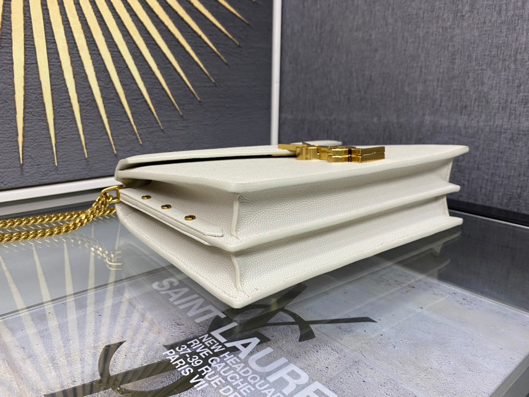 Saint Laurent Cassandra Envelope Shoulder Bag in White Leather with Gold Hardware