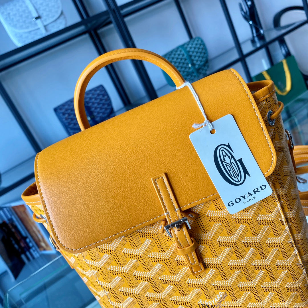 Gogy Yellow Chevron Print Mini Backpack Handbag with Leather Trim