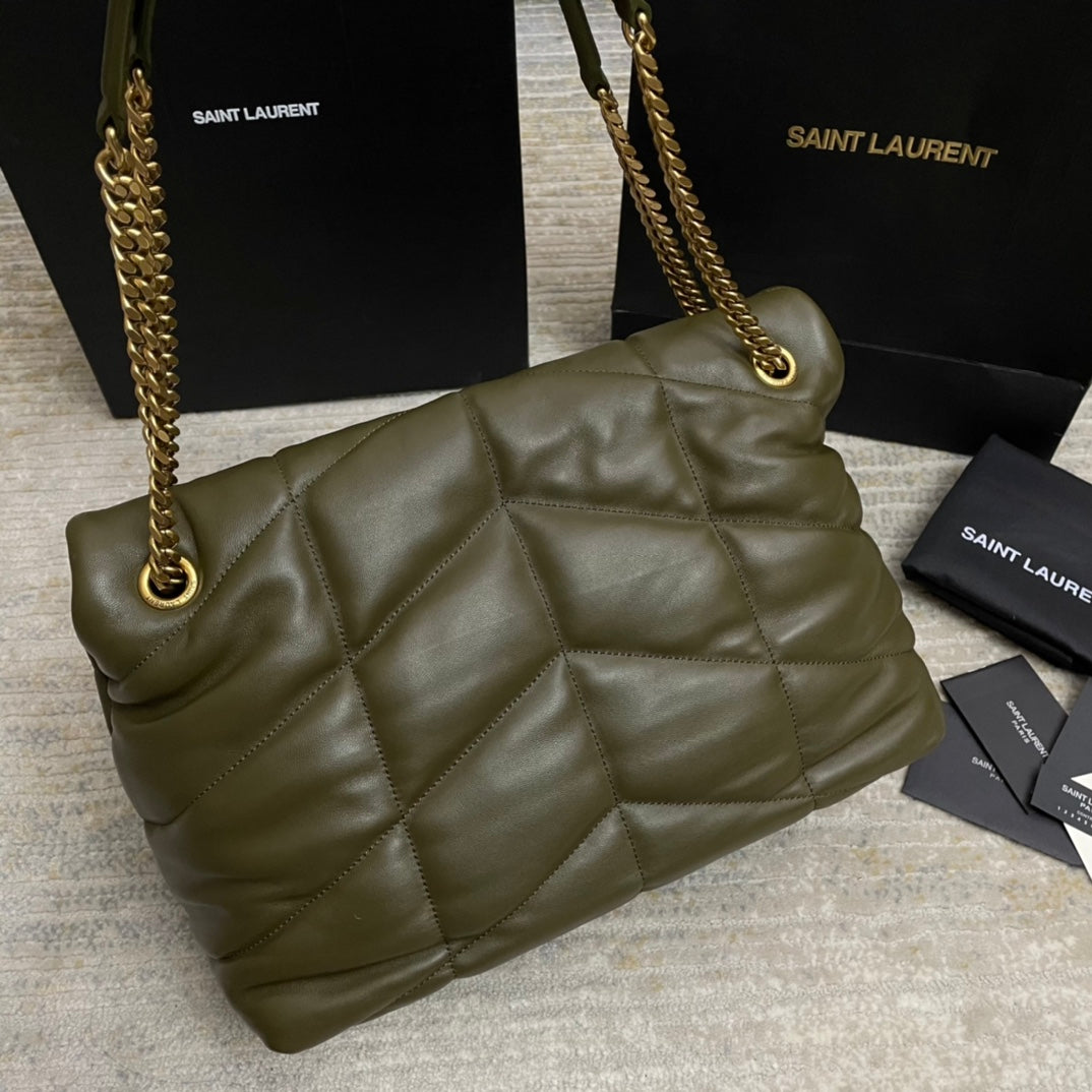 Saint Laurent Loulou Puffer Small Bag in Olive Green Quilted Lambskin