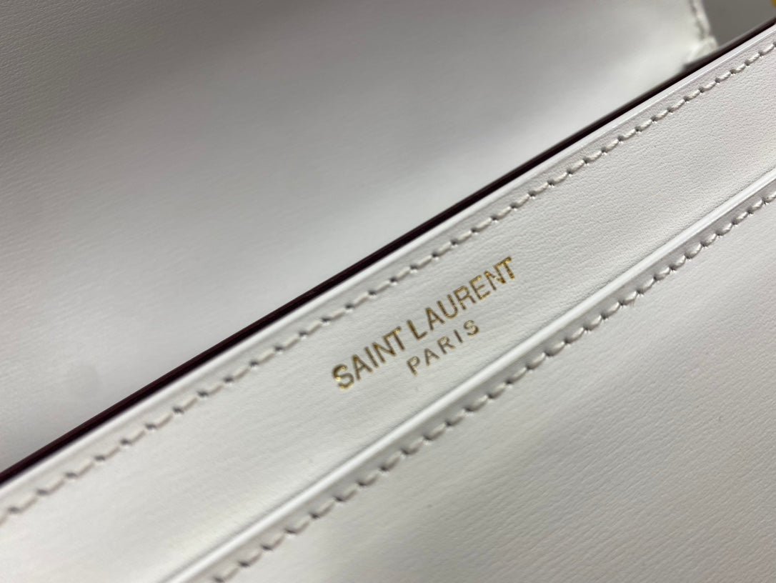 Saint Laurent Cassandra Medium Envelope Shoulder Bag in White Leather with Gold Hardware