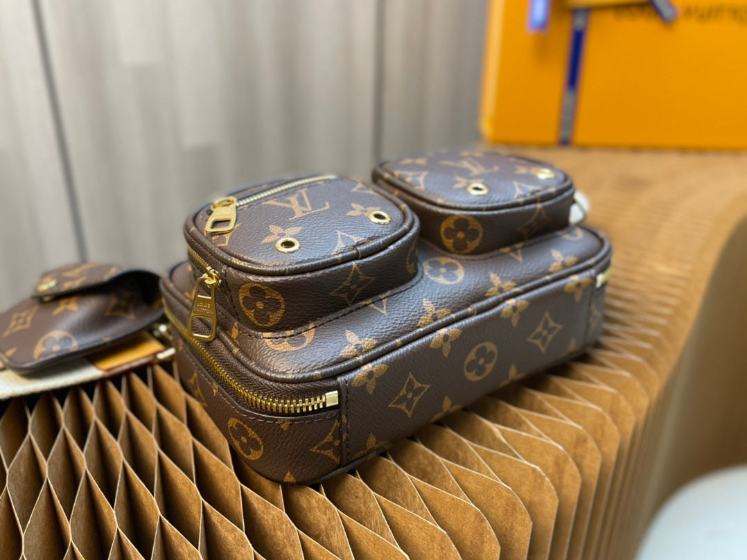 Louis Vuitton Vintage Brown Monogram Utility Shoulder Bag with Detachable Pouch