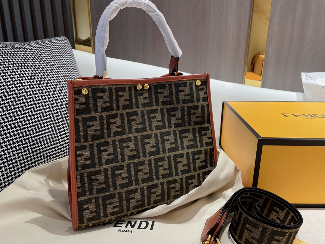 Fendi FF Monogram Canvas Peekaboo ISeeU Medium Bag - Luxury Top Handle Tote