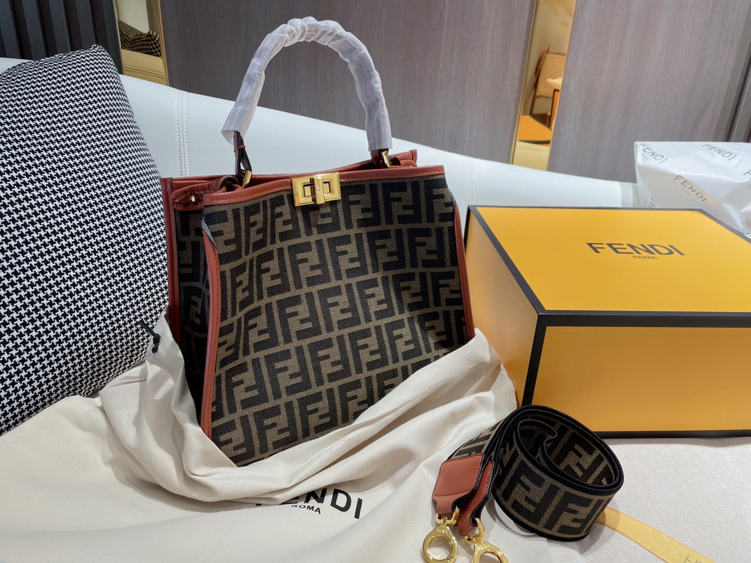 Fendi FF Monogram Canvas Peekaboo ISeeU Medium Bag - Luxury Top Handle Tote