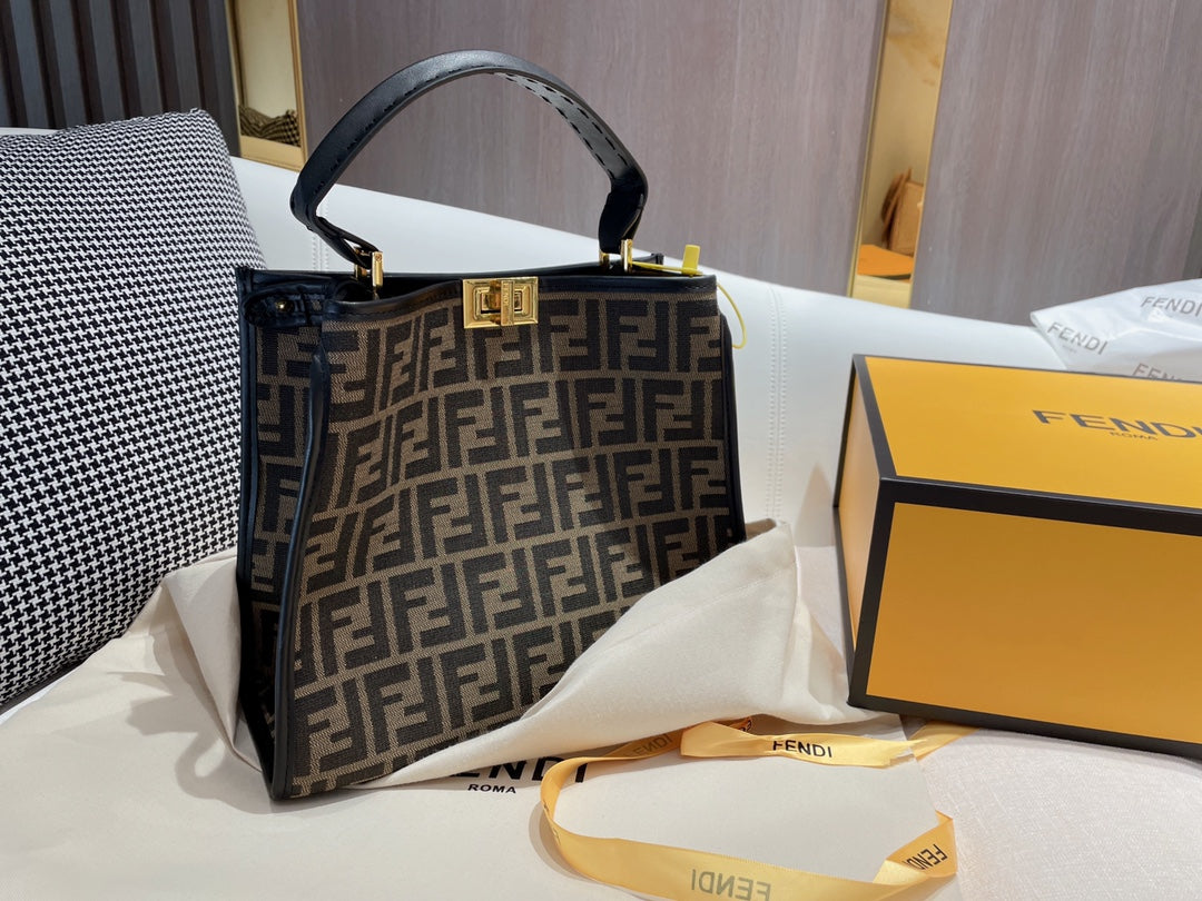 Fendi FF Monogram Canvas Tote Bag with Wide Logo Strap - Set of 2 Colors