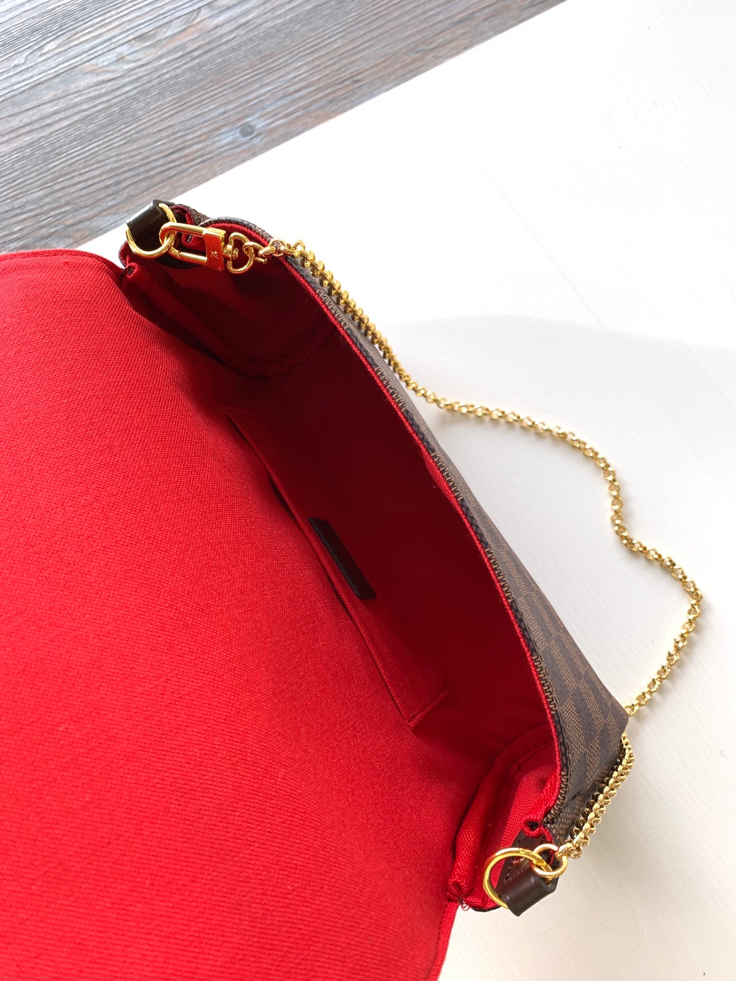 Louis Vuitton Brown Checkered Crossbody Shoulder Bag with Gold Chain Strap