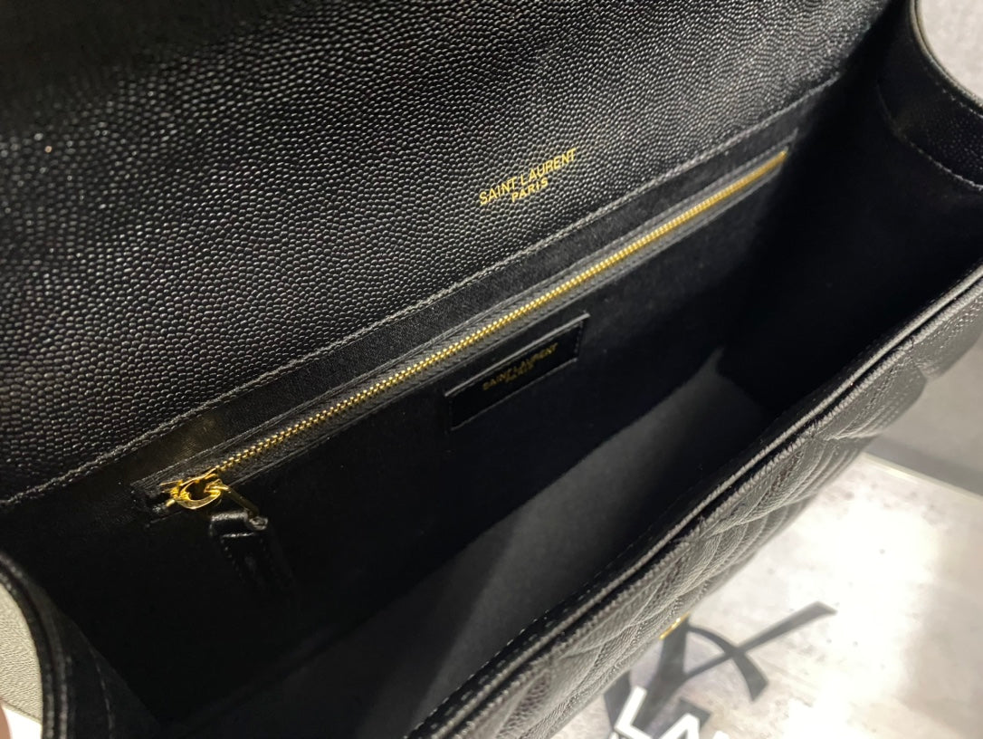 Saint Laurent Large Envelope Bag Mix Matelassé Leather - Black