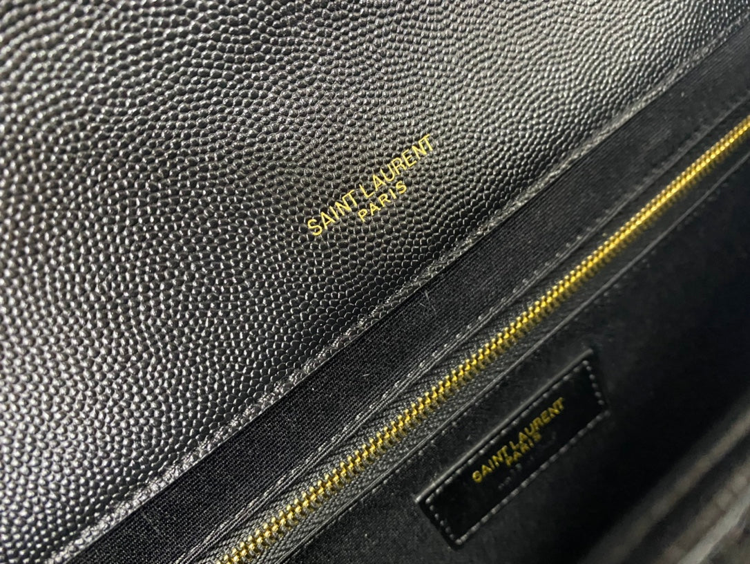 Saint Laurent Large Envelope Bag Mix Matelassé Leather - Black