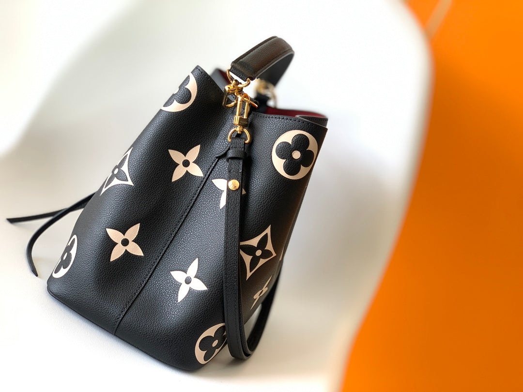Louis Vuitton Black Monogram Embossed Leather Hobo Handbag with Top Handle