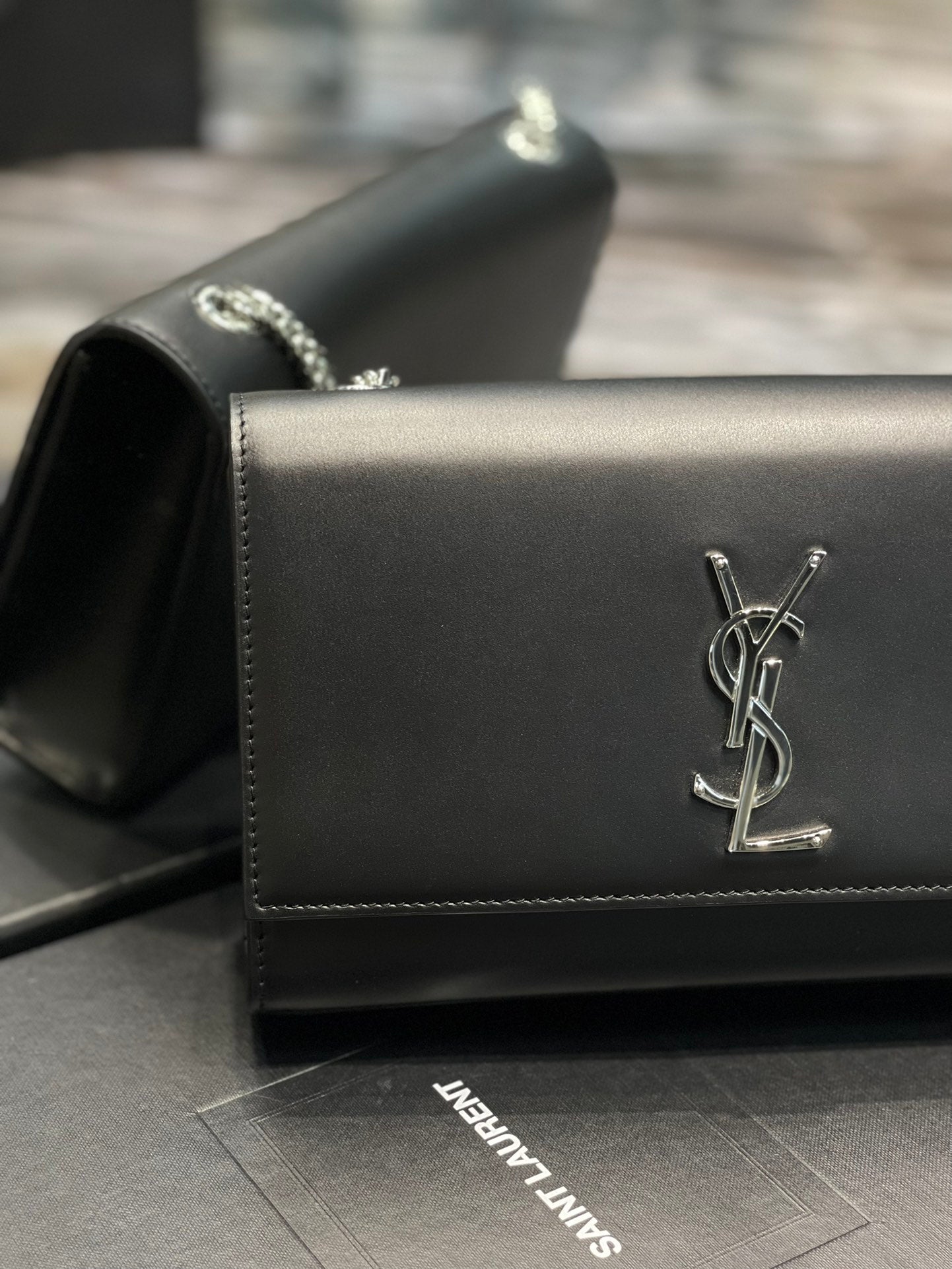 Saint Laurent Kate Small Chain Bag in Smooth Leather - Black with Silver-Tone Hardware