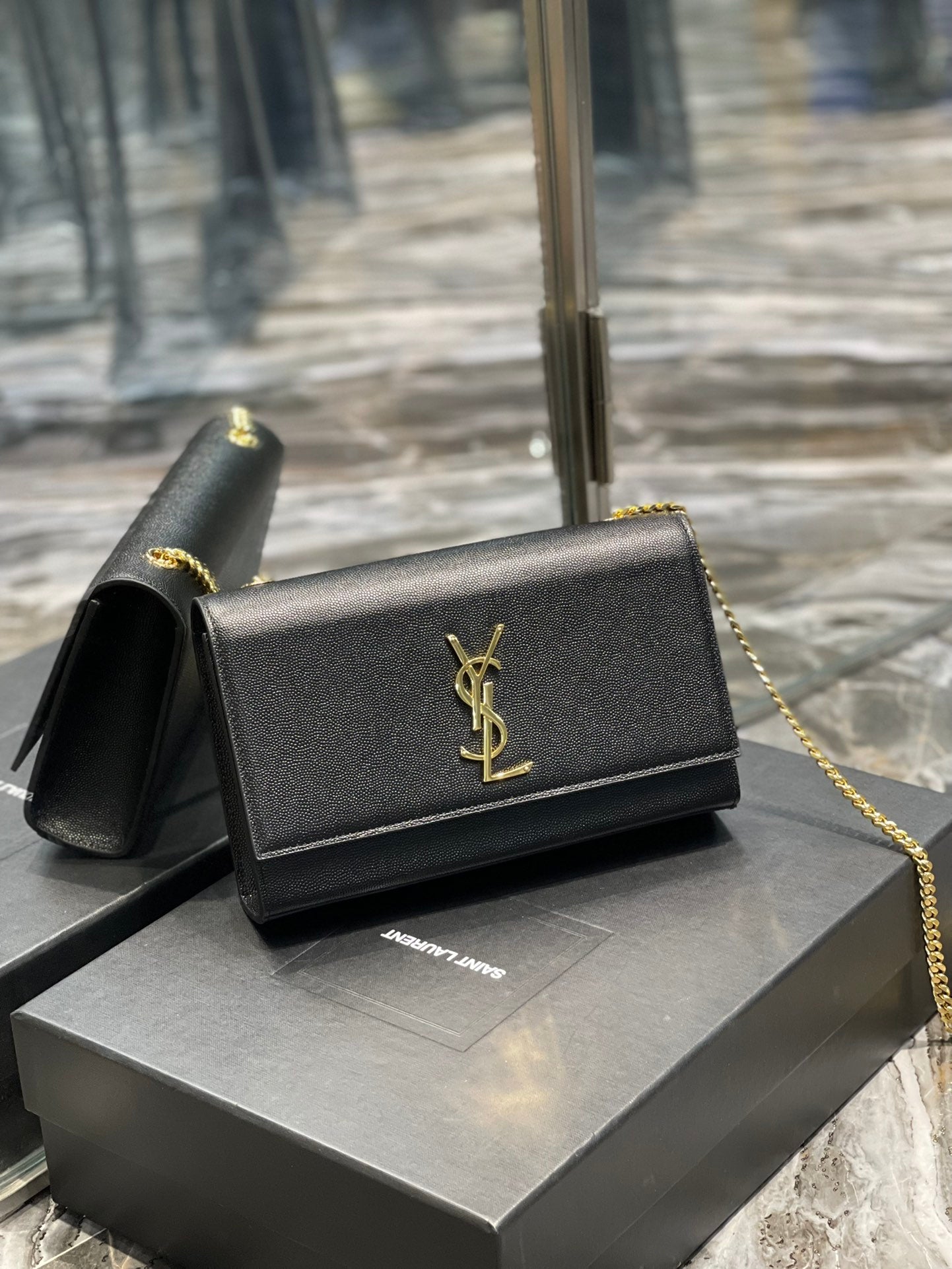 Saint Laurent Kate Small Chain Bag in Grain De Poudre Embossed Leather