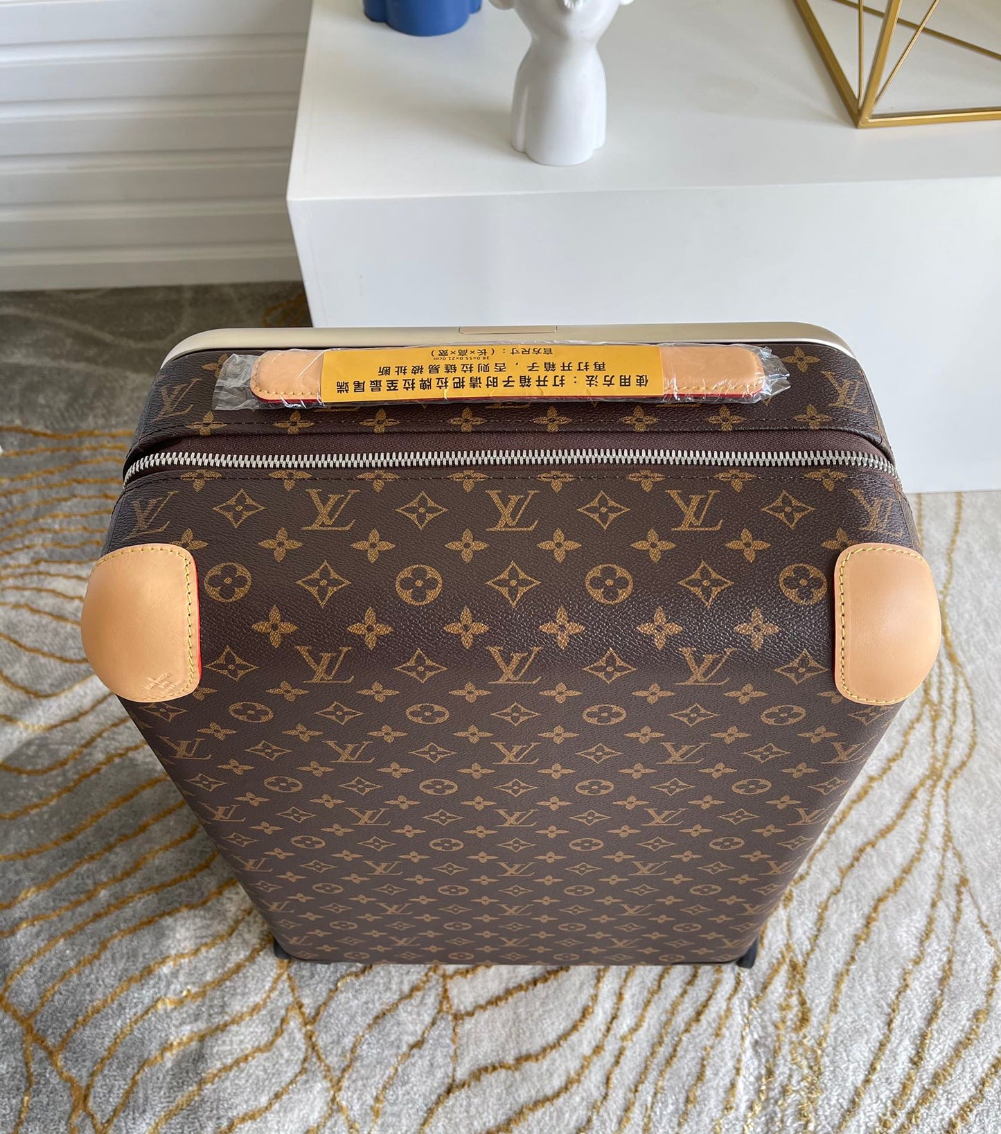 Luxury Brown Monogram Rolling Carry-On Suitcase with Spinner Wheels