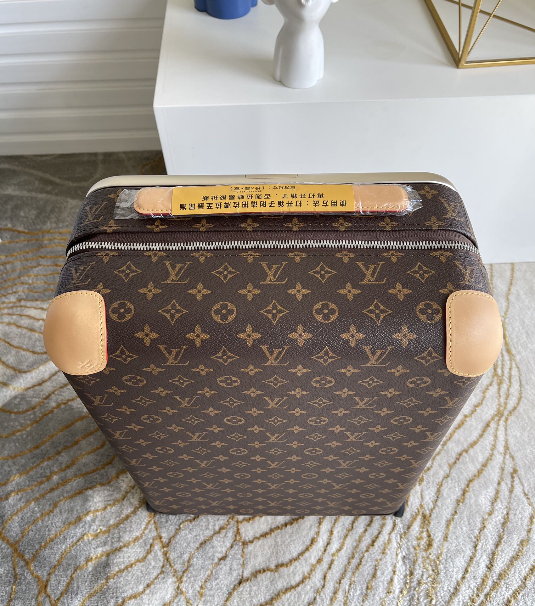 Luxury Brown Monogram Rolling Carry-On Suitcase with Spinner Wheels