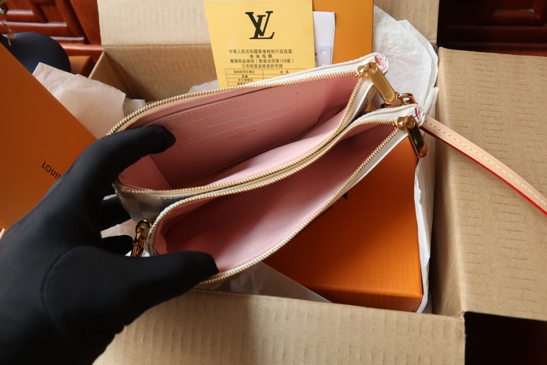 Louis Vuitton White and Grey Checkered Mini Crossbody Bag with Leather Strap