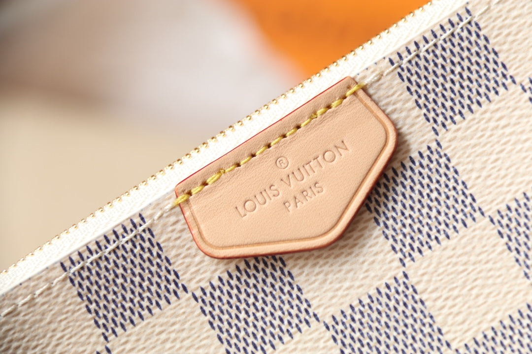 Louis Vuitton White and Grey Checkered Mini Crossbody Bag with Leather Strap