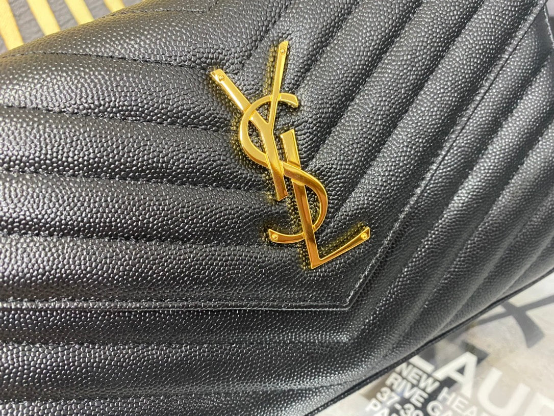 Saint Laurent Cassandre Matelassé Leather Wallet on Chain - Black/Gold