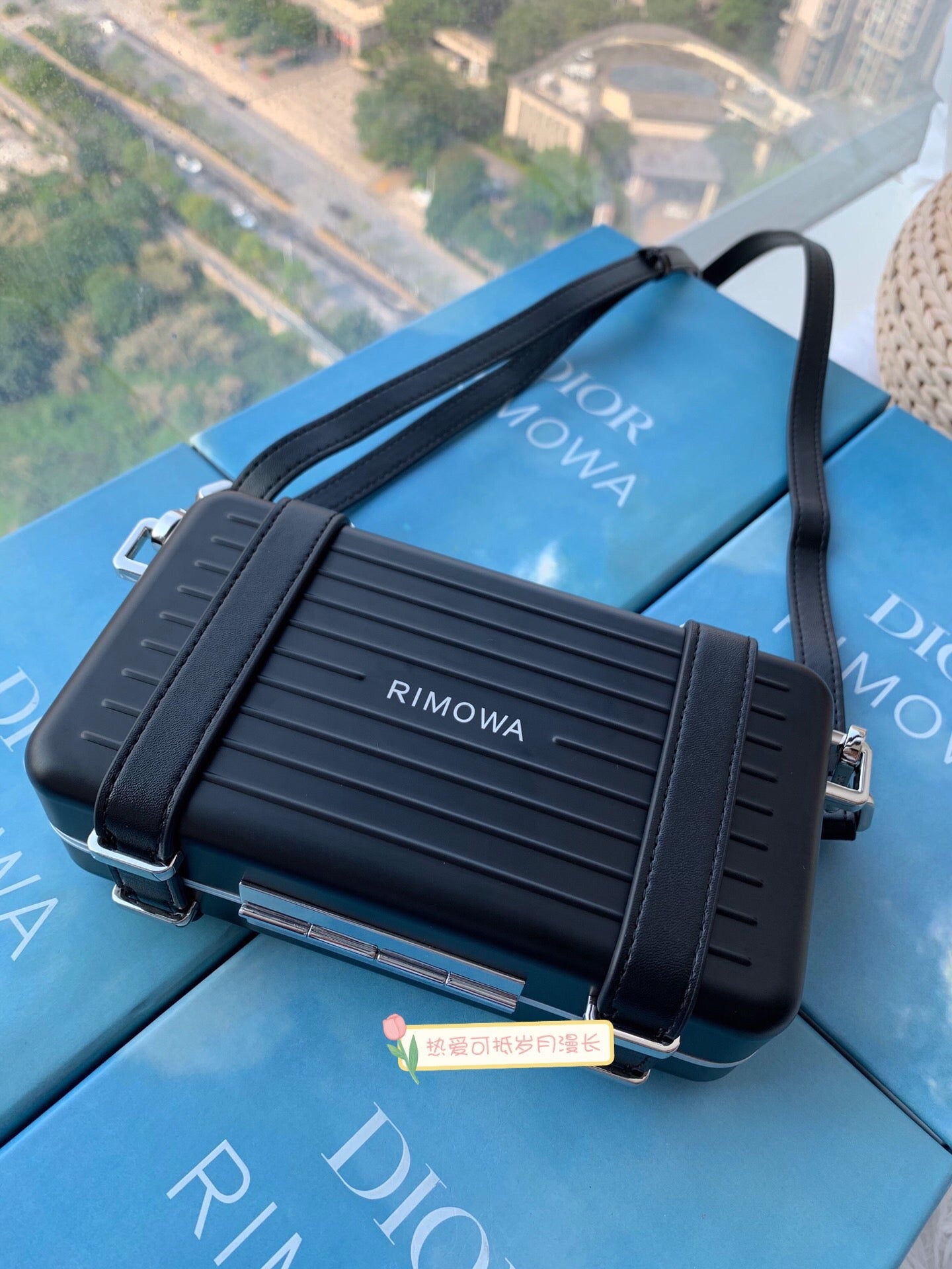 Matte Black Ribbed Hardshell Mini Suitcase Crossbody Bag