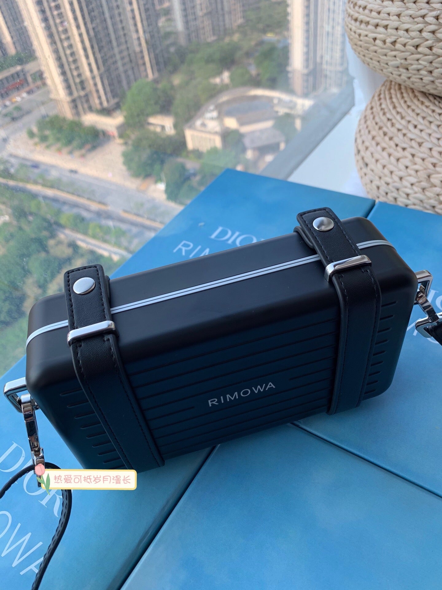 Matte Black Ribbed Hardshell Mini Suitcase Crossbody Bag