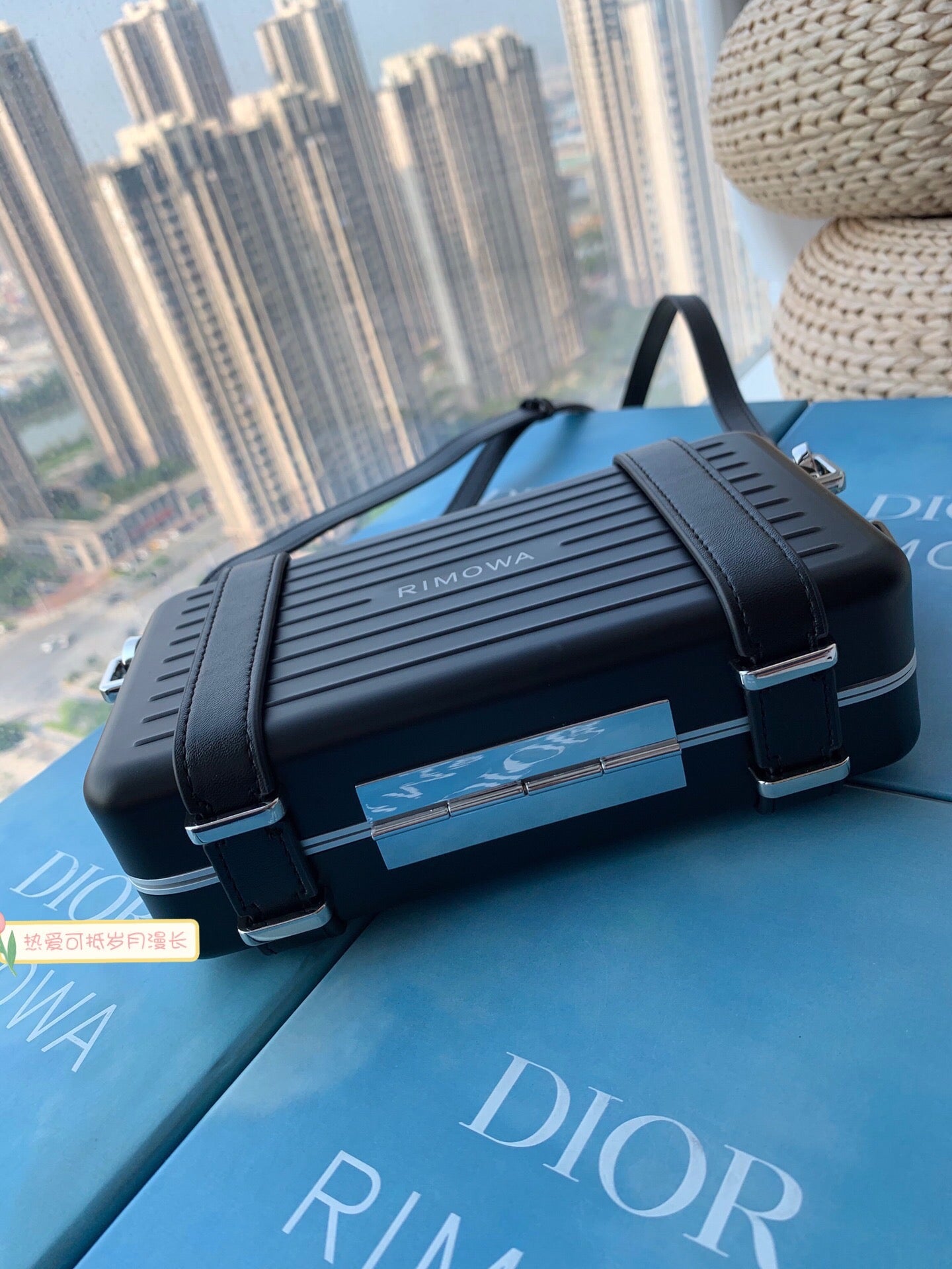 Matte Black Ribbed Hardshell Mini Suitcase Crossbody Bag