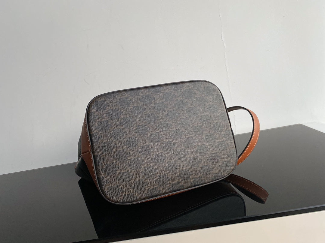 Women's Triomphe Canvas Small Bucket Bag in Tan and Brown Monogram