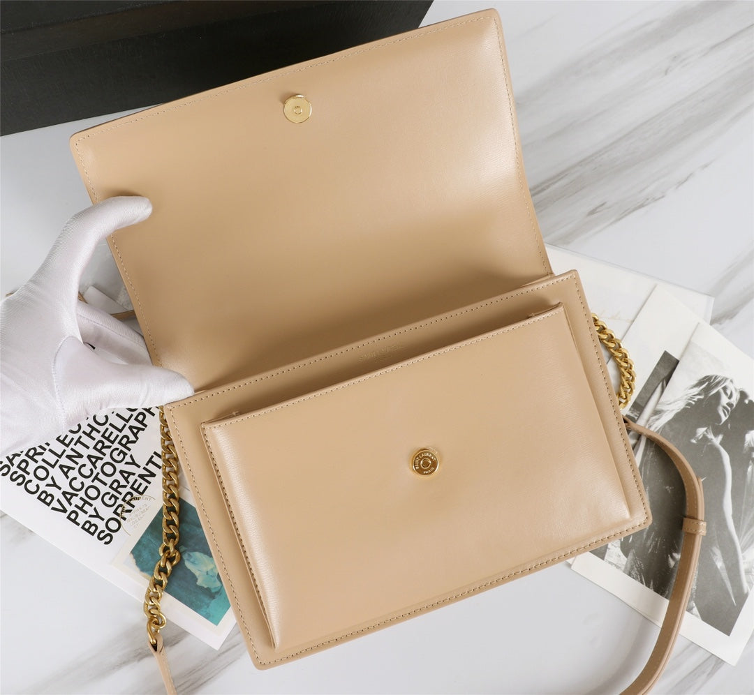 Saint Laurent Medium Sunset Shoulder Bag in Smooth Leather - Beige