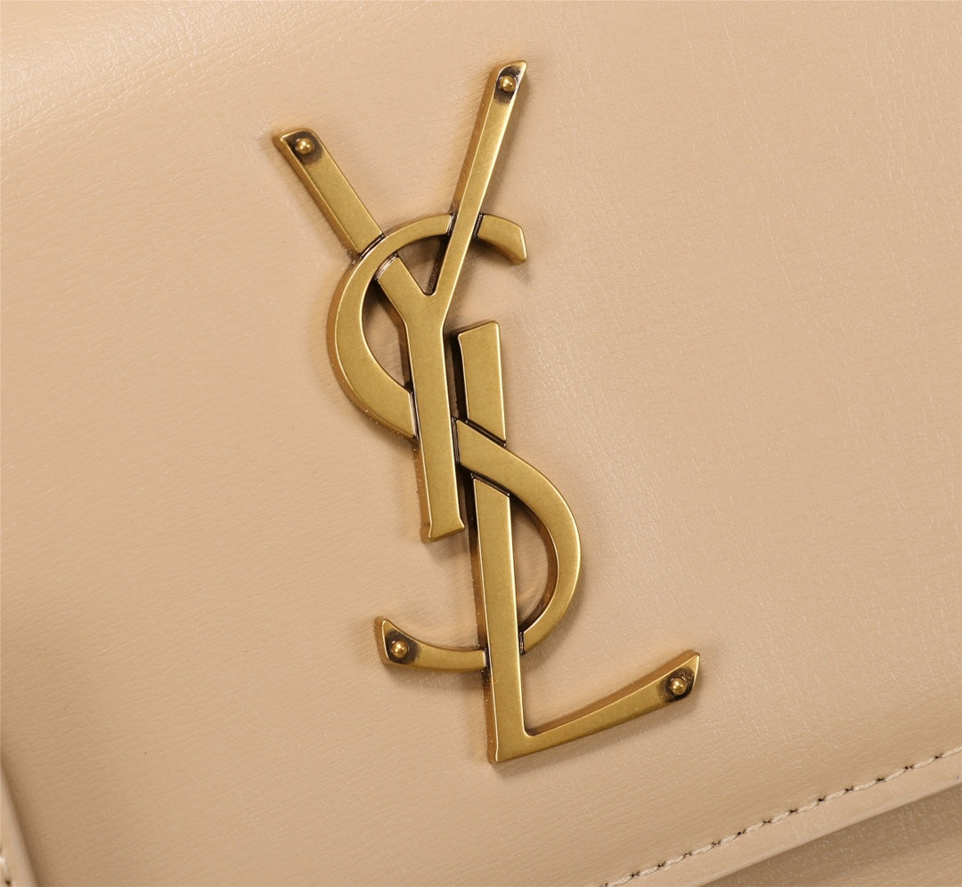 Saint Laurent Medium Sunset Shoulder Bag in Smooth Leather - Beige