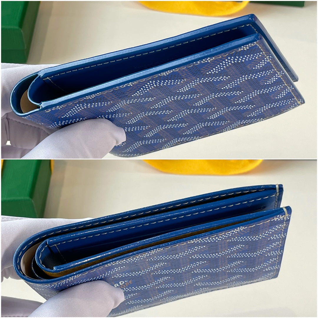 Gogy Classic Blue Chevron Patterned Slim Leather Bi-fold Wallet