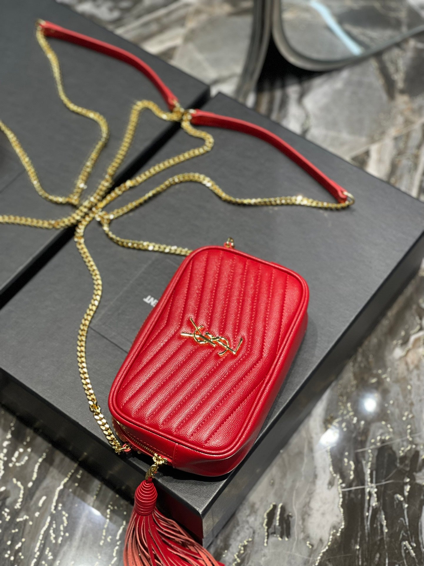 Saint Laurent Lou Baby Mini Camera Bag in Quilted Leather - Red