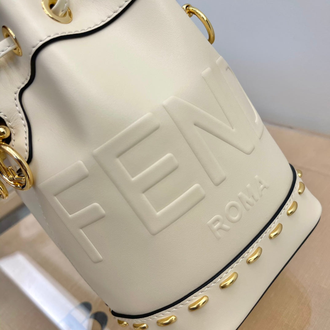 Fendi Mon Tresor White Leather Small Bucket Bag with Embossed Logo
