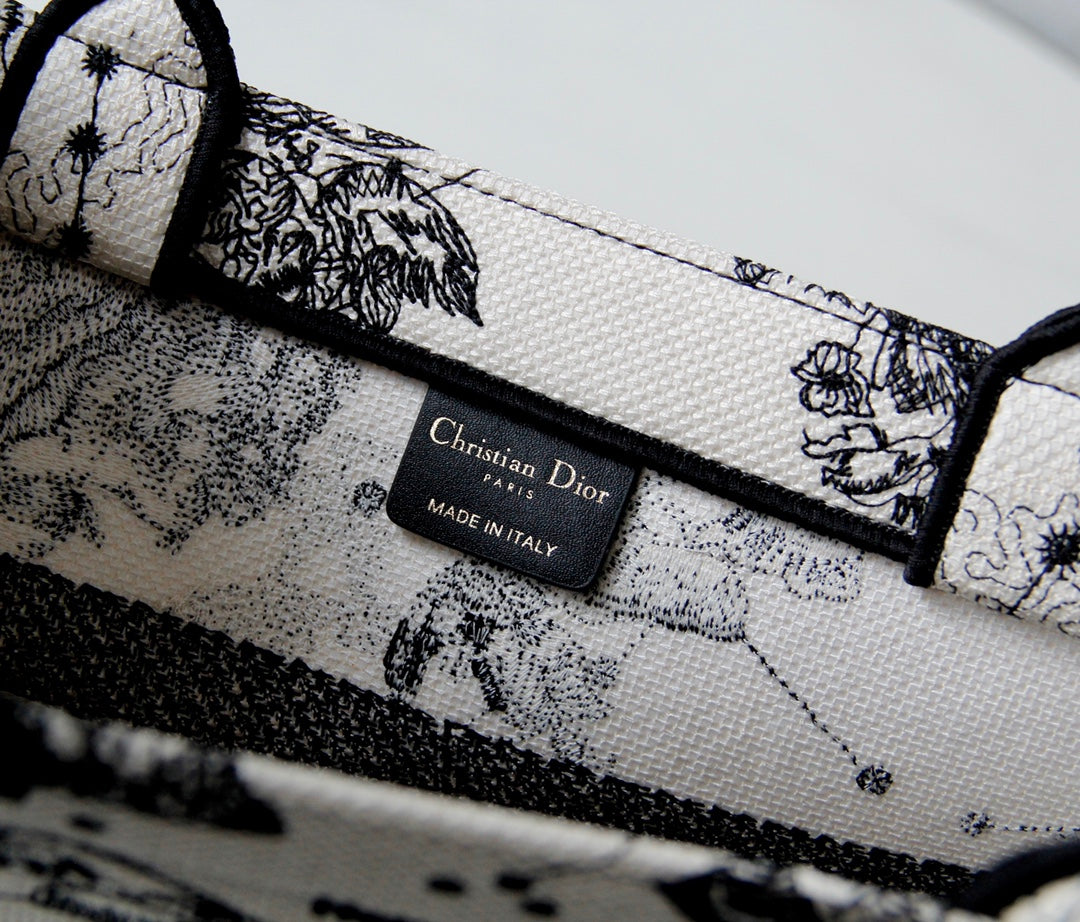 Dior Black and White Zodiac Constellation Print Canvas Tote Bag