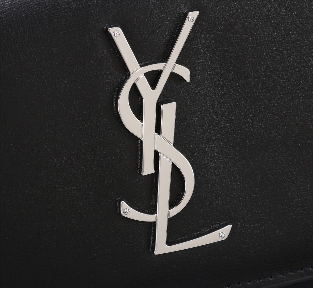 Saint Laurent Sunset Medium Shoulder Bag in Black Smooth Leather